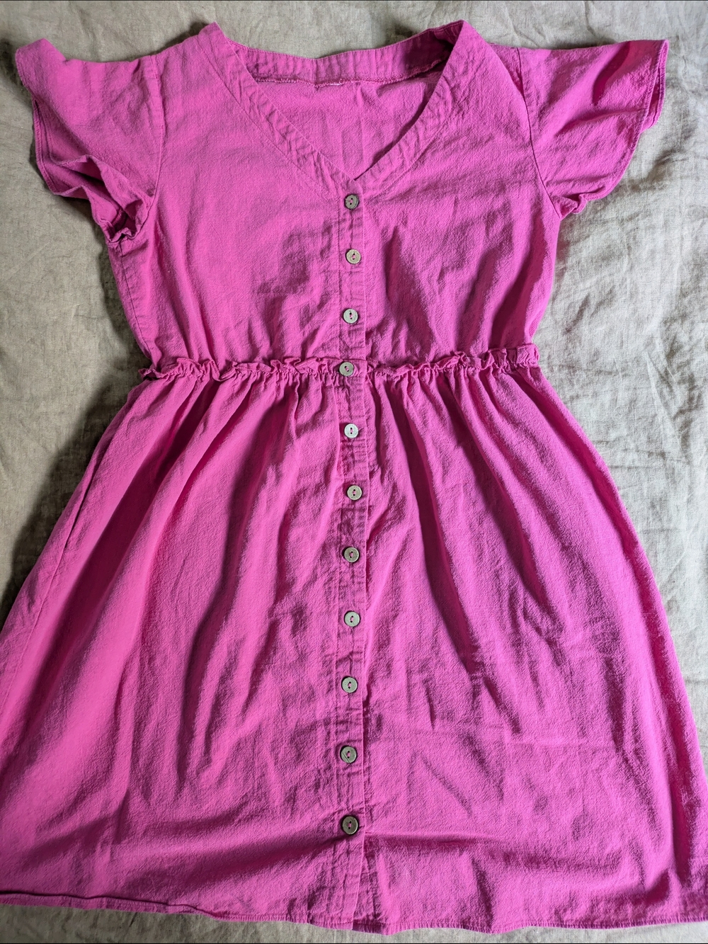Vintage Pink Cotton Short Sleeve Button-Front Dress